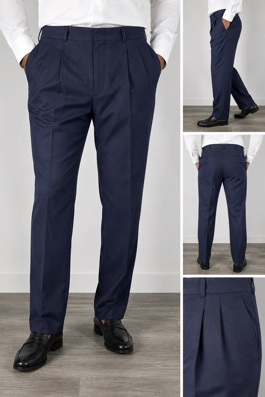 Slates Mens 36x30 Navy Blue Pleated Dress Pants Cuffed Classic Fit